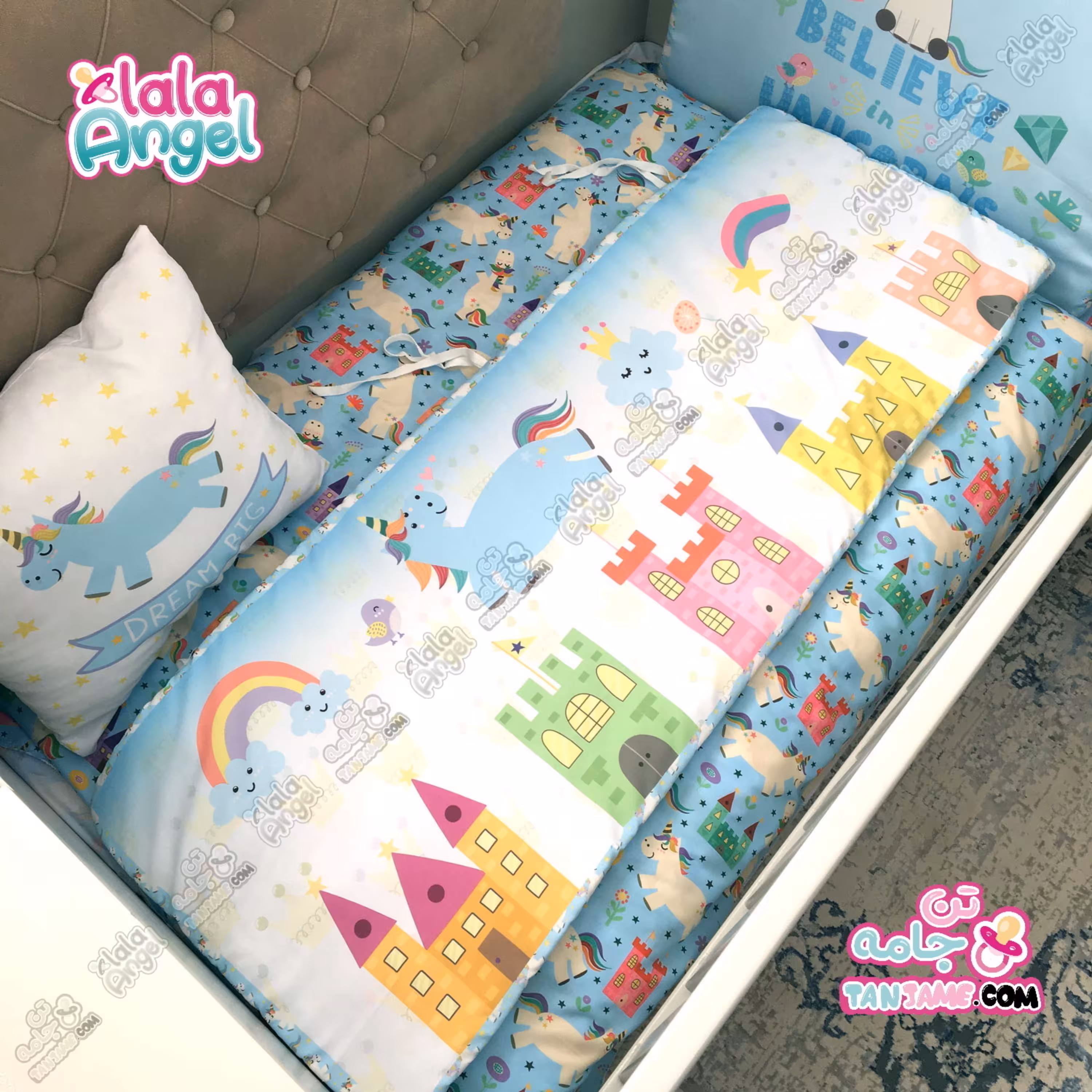 کالای خواب 7 تکه نوزاد طرح اسب تکشاخ  مخصوص تخت نوزاد نوجوان  80x130