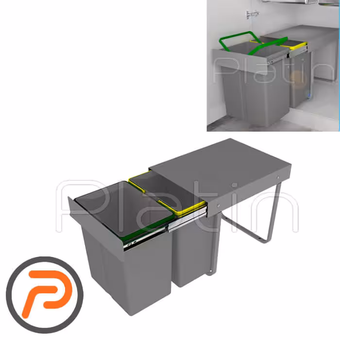 سطل زباله دو مخزنه پلاتین(3633) 40 لیتری