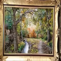 منظره جنگل شاهکار استاد محمد پور  دستباف تبریز  نقشه سه بعدی کف ابریشم 