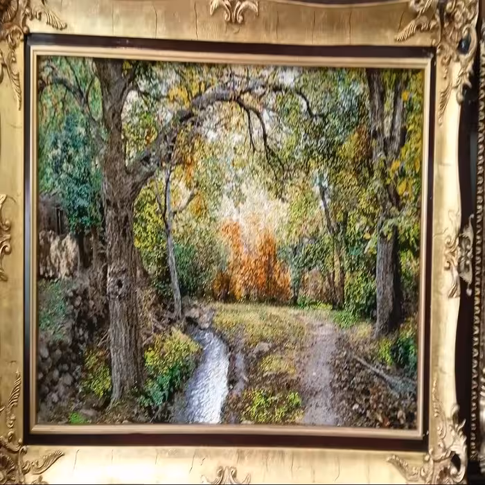 منظره جنگل شاهکار استاد محمد پور  دستباف تبریز  نقشه سه بعدی کف ابریشم 