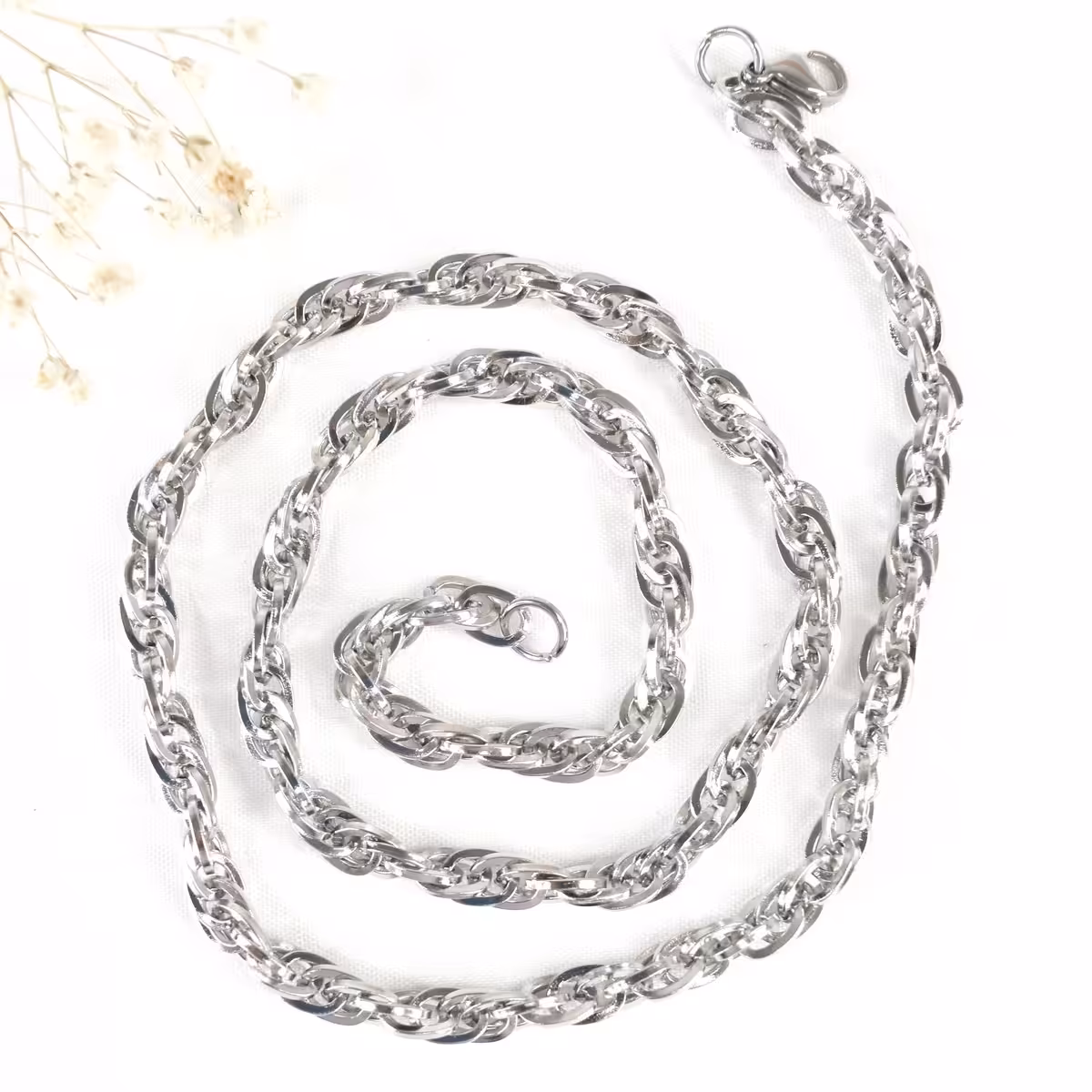 گردنبند (زنجیر) استیل اسپرت نقره ای کد8214