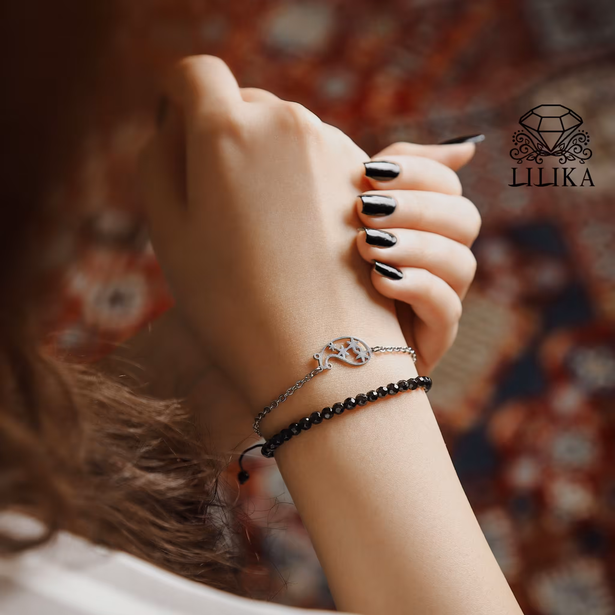 ست دستبند سنگ اونیکس تراش دار و پلاک