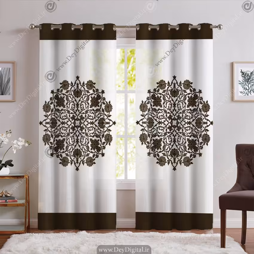 پرده پانچی رنگ تیره طرح گل اسلیمی SA-3930