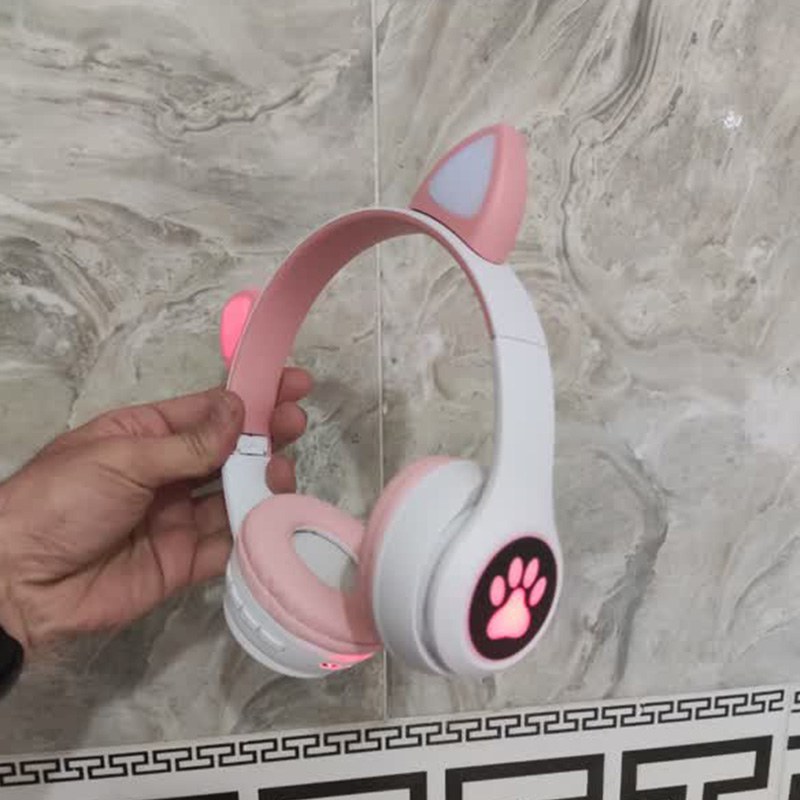 هدفون بلوتوثی گربه ای Cat Ear مدل ST-23M (رنگ سفید گلبه ای)