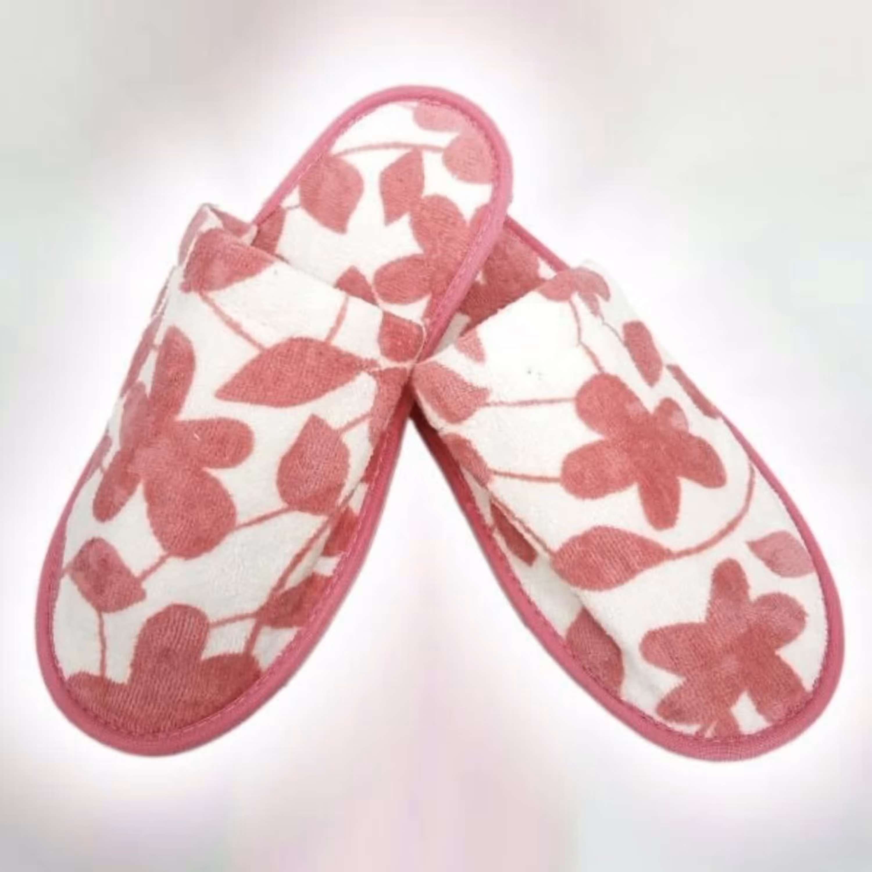 دمپایی حوله ای پودایران طرح پیچک صورتی سایز 43 با کفی طبی و ضد لغزش