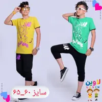 ست تیشرت شلوارک پسرانه  سایز بزرگ سایز 60 و 65 در 5 رنگ جنس سوپرپنبه لاکرا
