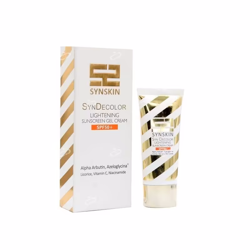 کرم ژل ضد آفتاب روشن کننده مدل Syn Decolor بی‌رنگ SPF50 مناسب انواع پوست ساین اسکین