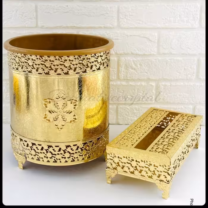 سطل و دستمال  دایانا صادراتی با ابکاری طلا