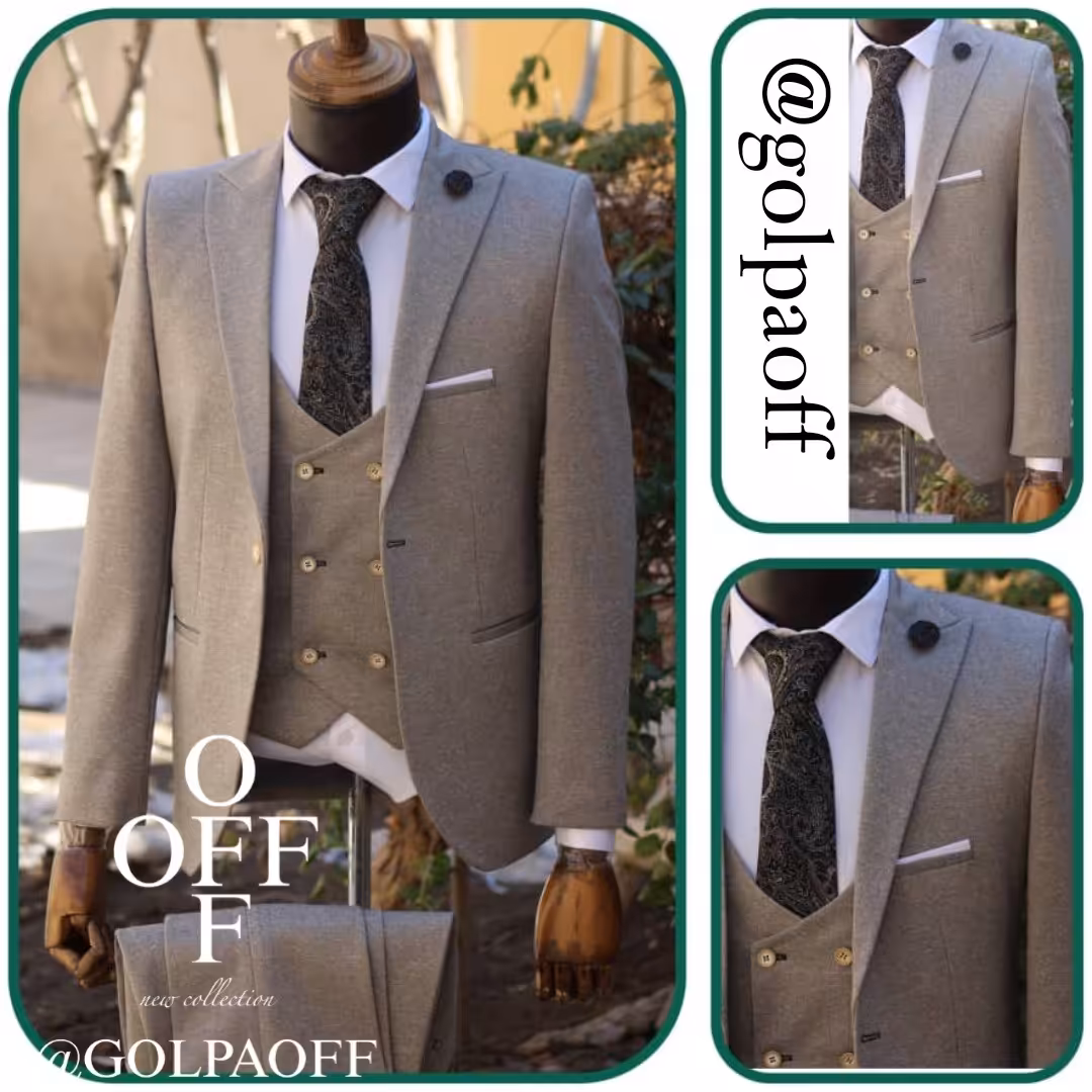 کت و شلوار و جلیقه مردانه اسپرت کرم بژ  اندامی سایز 44 تا 54 کش ارسال رایگان 