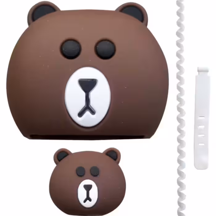 پک محافظ سیلیکونی کابل و آداپتور طرح خرس قهوه ای مناسب برای شارژر 20W اپل بسته چهار عددی