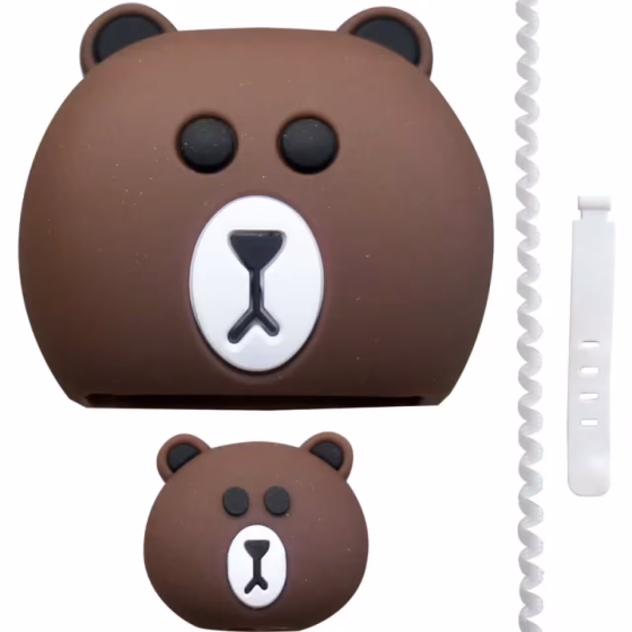 پک محافظ سیلیکونی کابل و آداپتور طرح خرس قهوه ای مناسب برای شارژر 20W اپل بسته چهار عددی