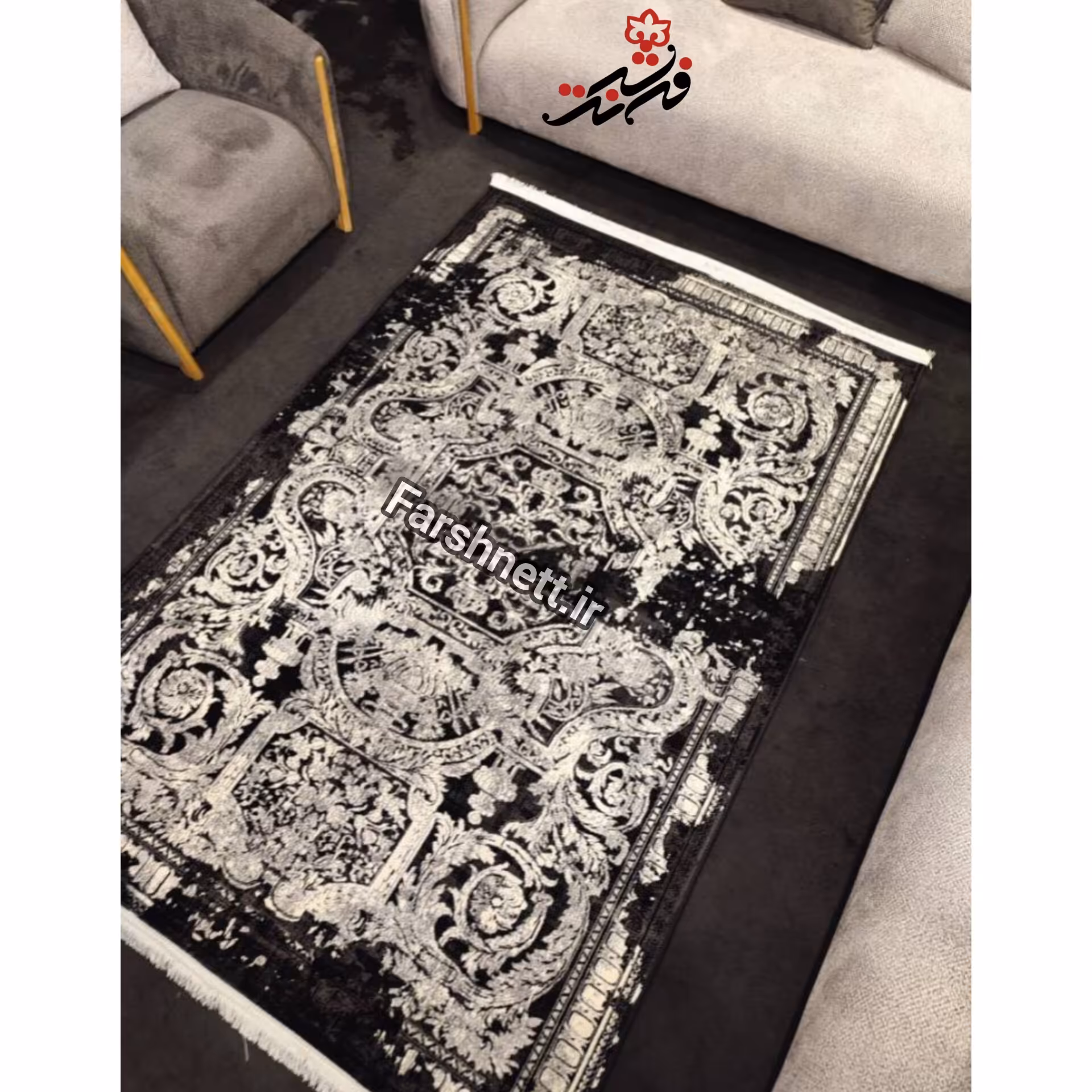 فرش ماشینی کاشان طرح k18 فرانسه رنگ مشکی