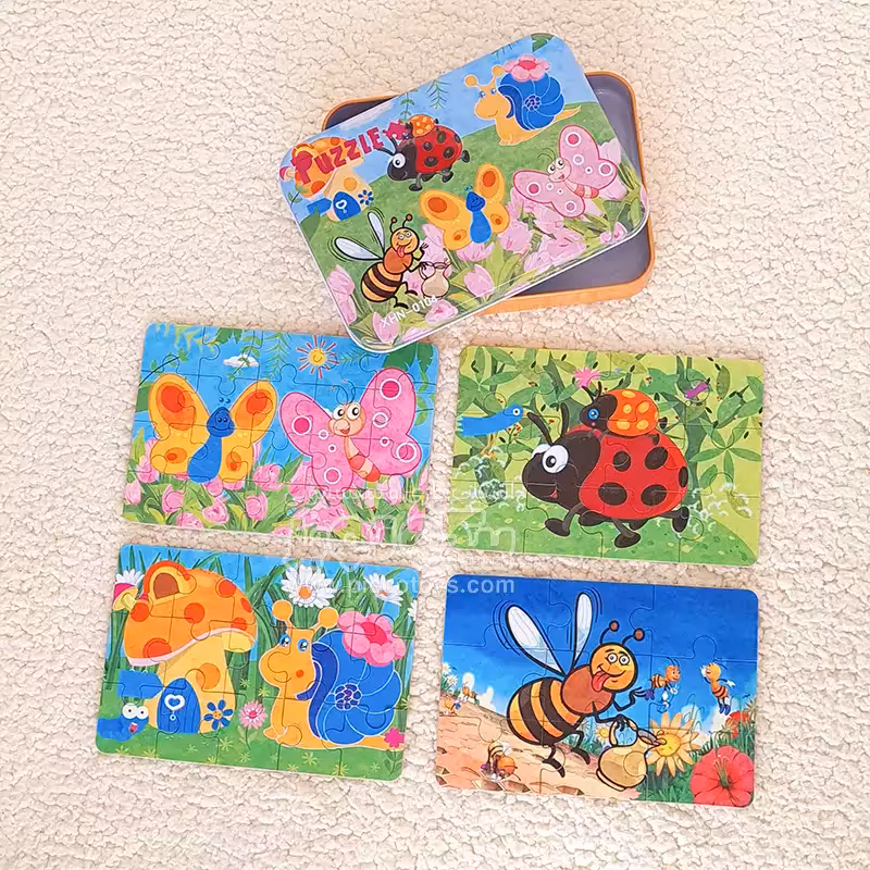 پازل چوبی حشرات با قوطی فلزی مدل XHN0104