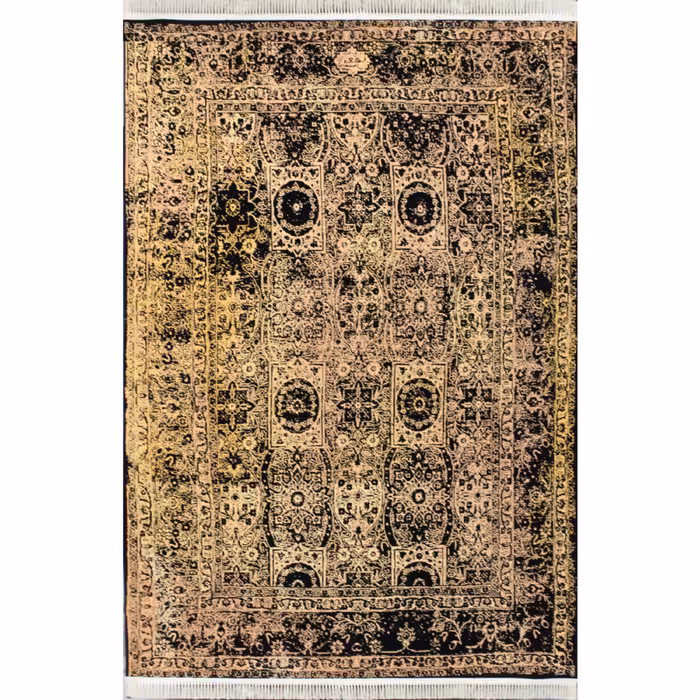 فرش ماشینی افرند طرح پتینه 1200 شانه گل برجسته زمینه سرمه ای کد 1514 (شش متری)