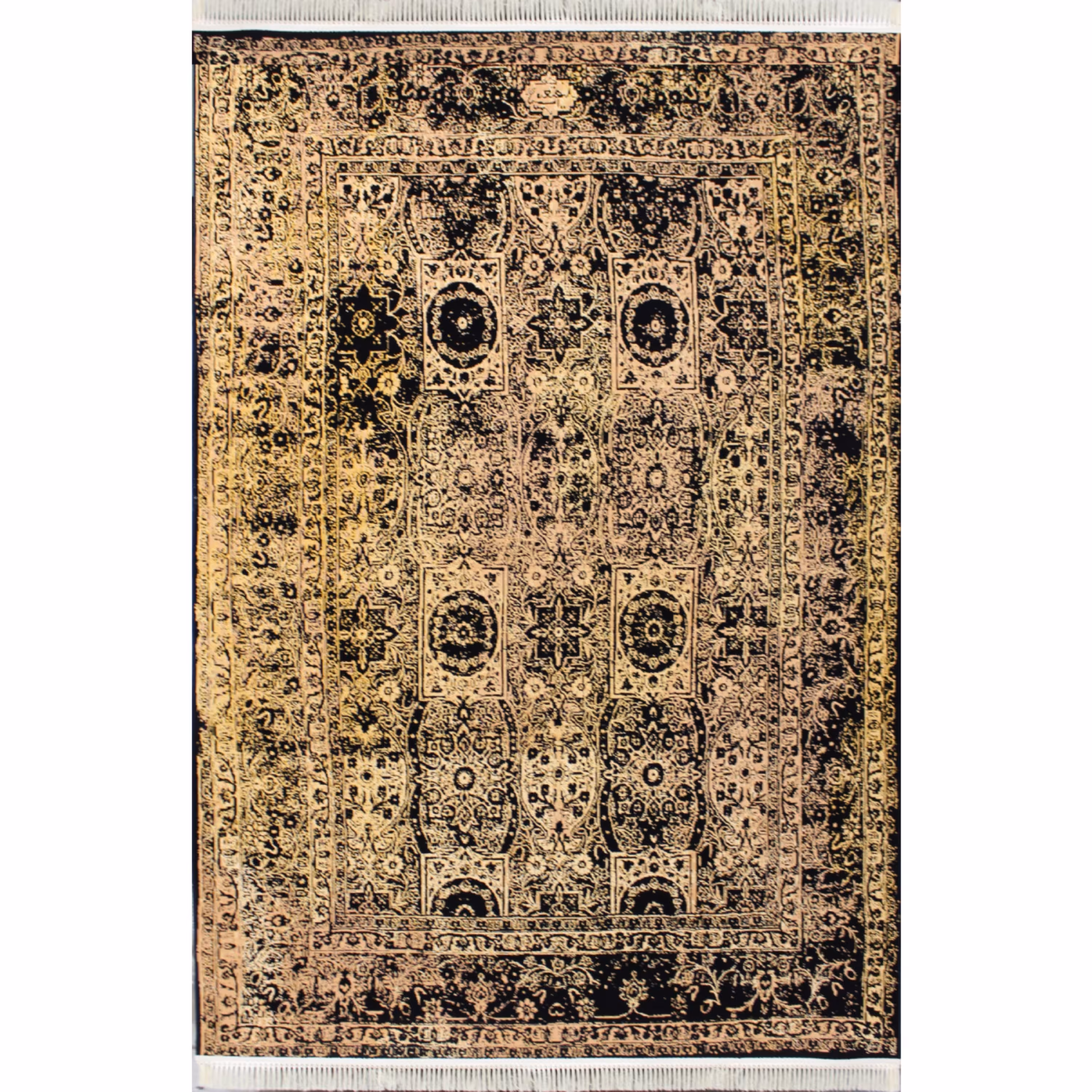 فرش ماشینی افرند طرح پتینه 1200 شانه گل برجسته زمینه سرمه ای کد 1514 (شش متری)