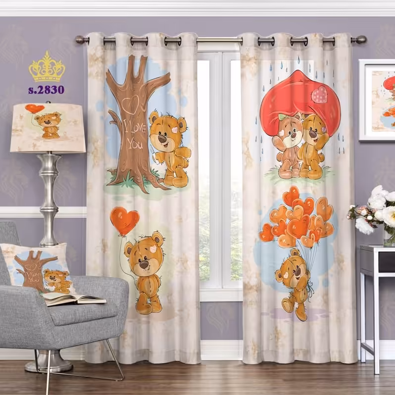 پرده اتاق خواب کودک دو قواره طرح کارتونی کد S2830