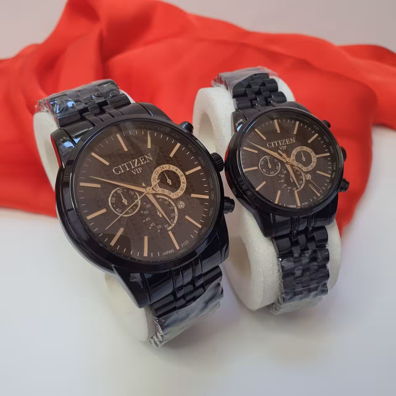 ساعت ست الگانس زنانه و مردانه موتور ژاپن درجه یک بند استیل مشکی 