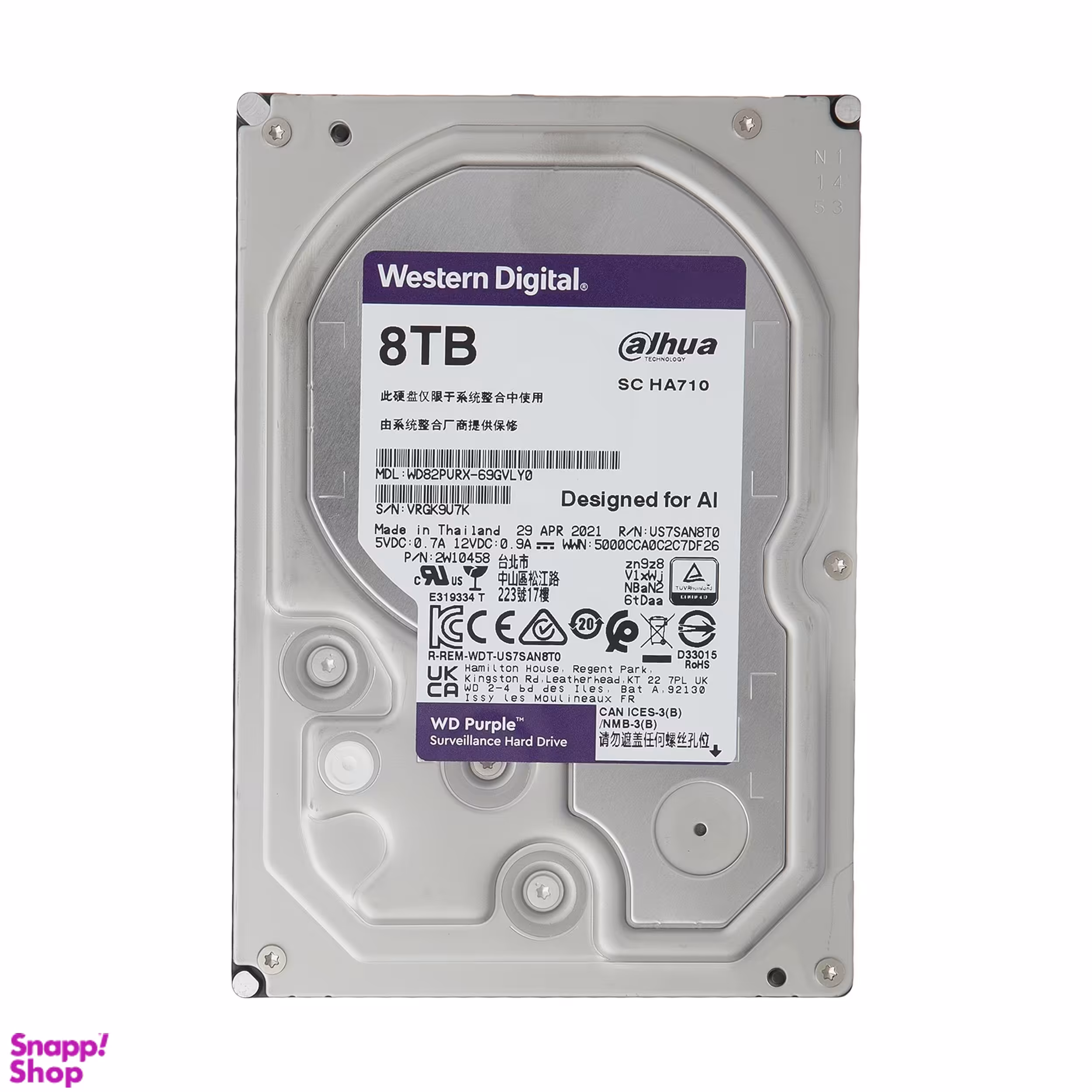 هارددیسک اینترنال وسترن دیجیتال مدل Purple WD82PURX-69GVLY0 ظرفیت 8 ترابایت