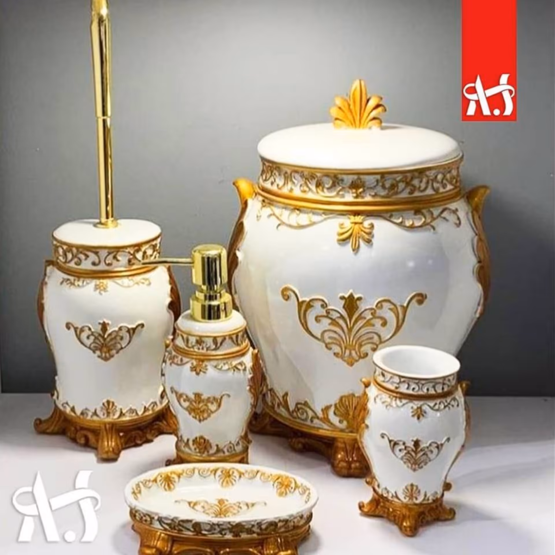 ست سرویس بهداشتی سلطنتی سفید طلایی - برند آذین ست - ارسال رایگان