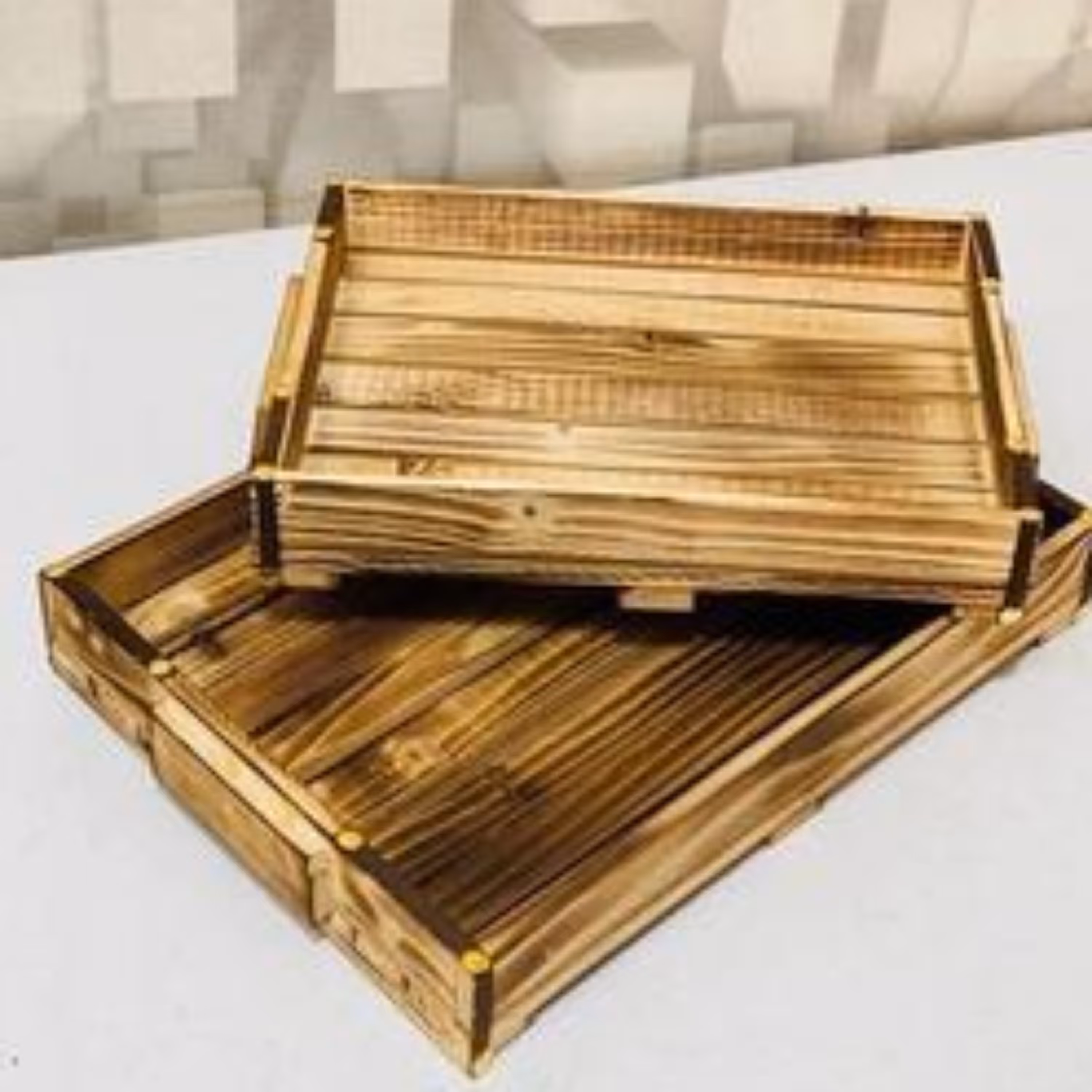 سینی چوبی جفتی 2 عددی مستطیل  