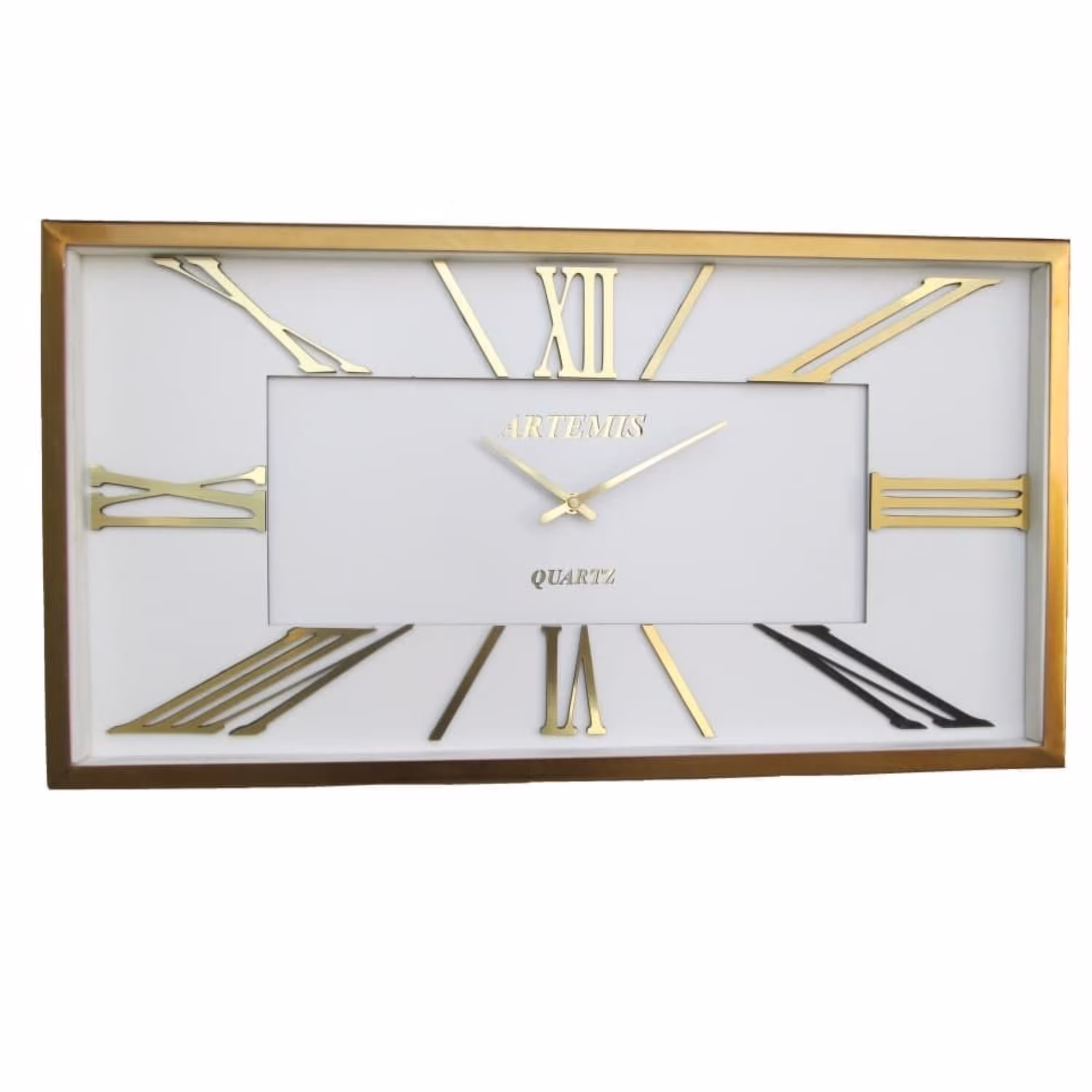 ساعت دیواری موتور آرام گرد فلزی آرتمیس طلایی و نقره ای صفحه سفید کد 2027 