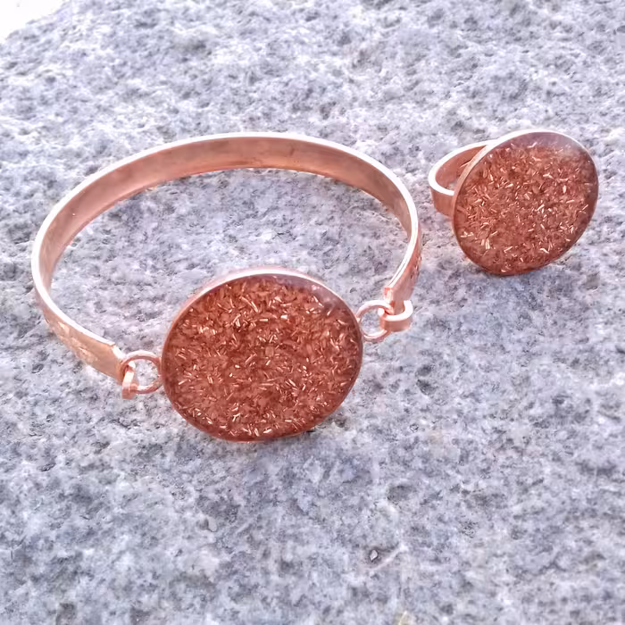 نیم ست تمام مس دستبند و انگشتر طرح دایره