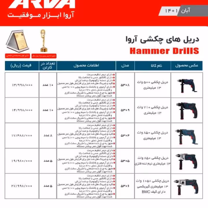 دریل چکشی 810 وات 13 میلیمتر  اروا 5314
