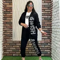 ست تیشرت شلوار لانگ و لش و رویی زنانه، (ست سه تکه wish)ارسال رایگان، جنس عالی و خنک، سفید و مشکی
