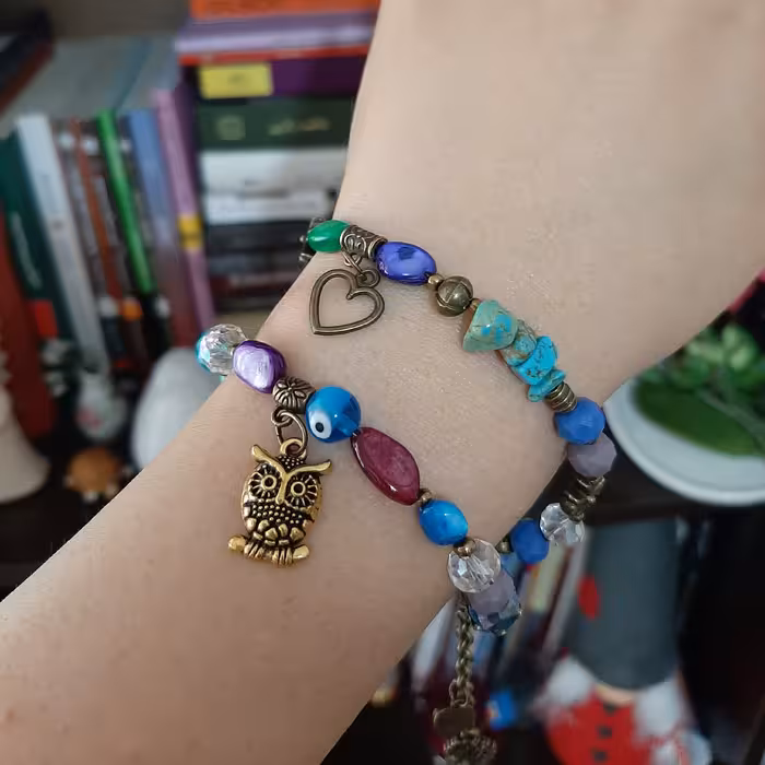 نیم ست زیورآلات جغد با مهره های رنگی رنگی