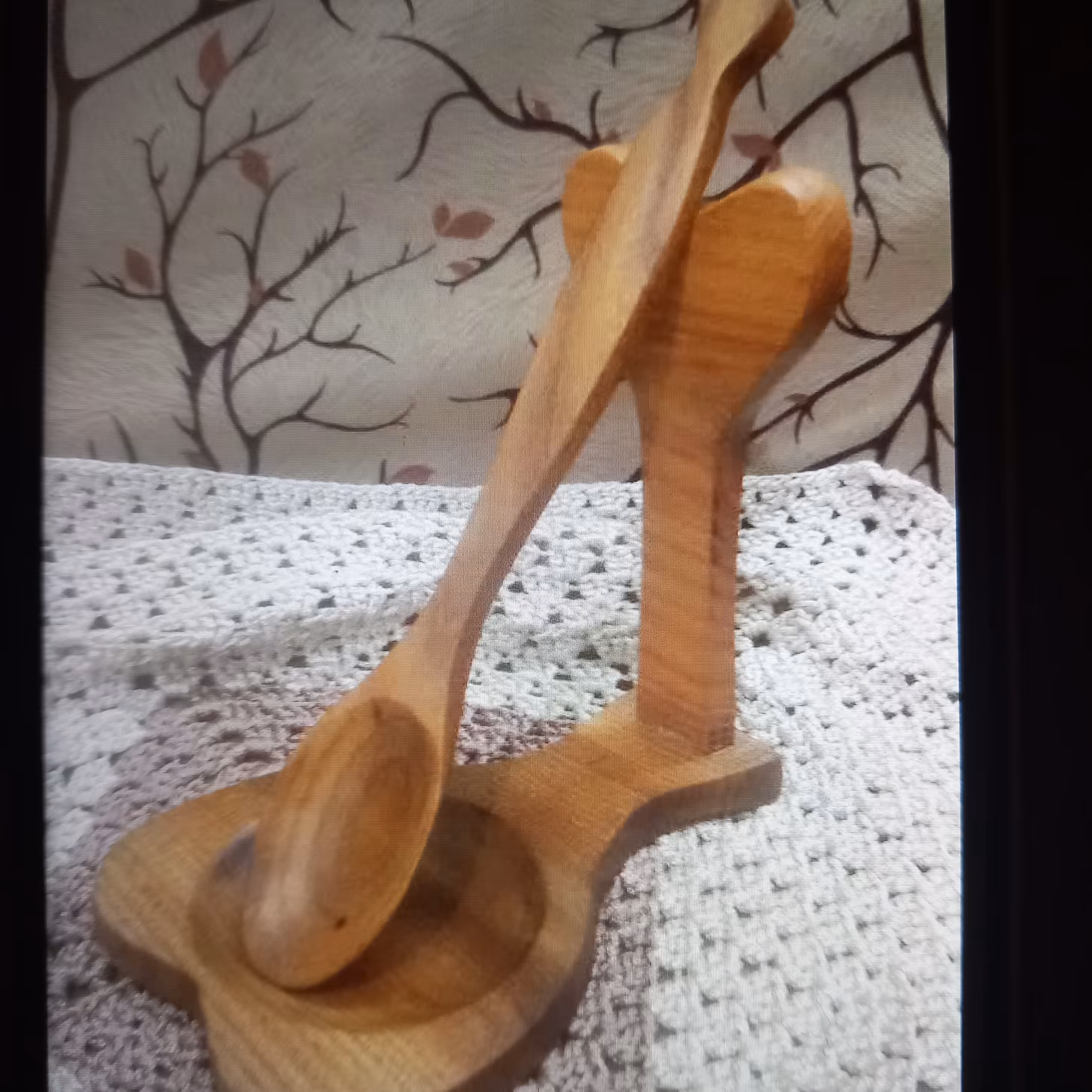 جا قاشقی و قاشق دسته بلند آشپزی چوب طبیعی جنگلی
