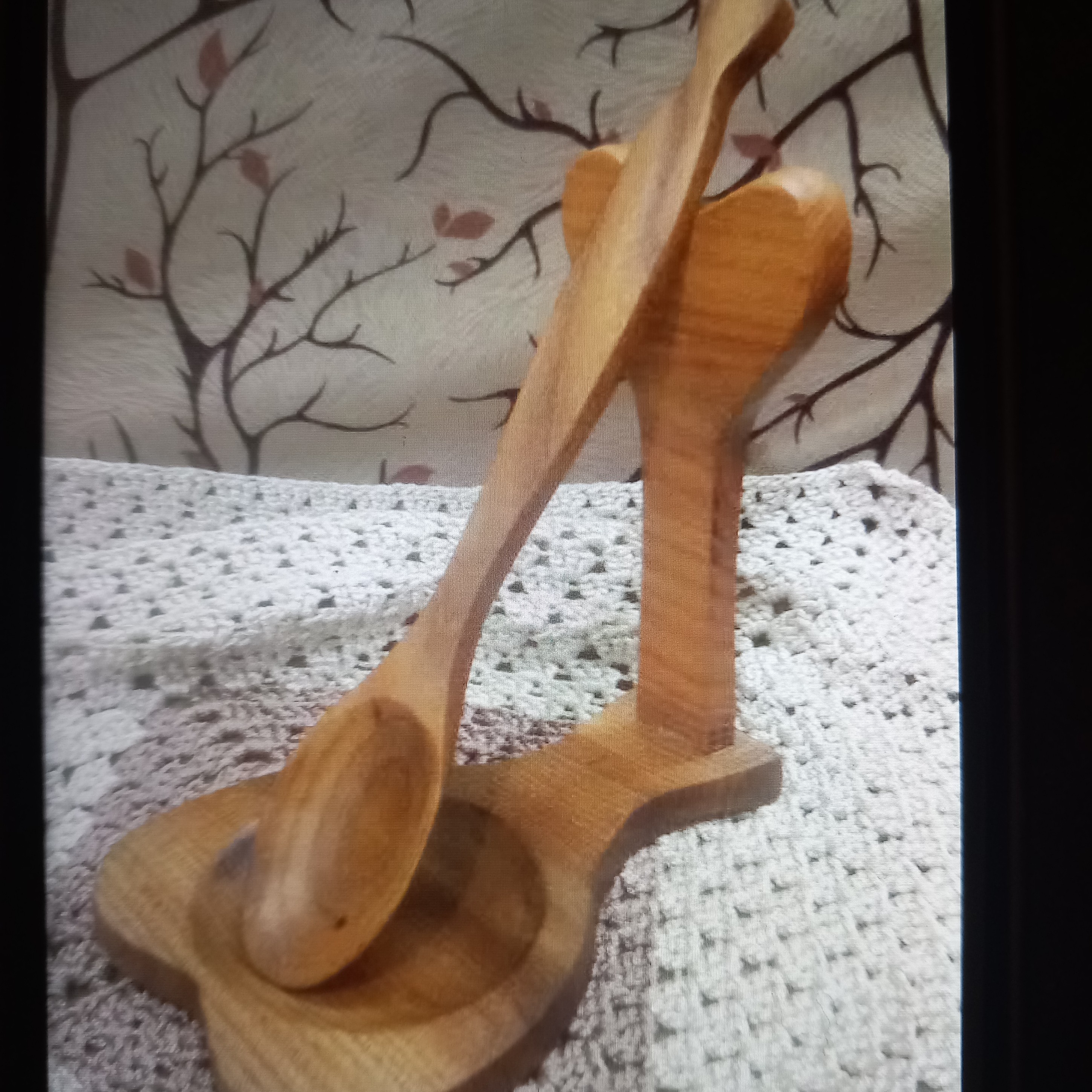 جا قاشقی و قاشق دسته بلند آشپزی چوب طبیعی جنگلی