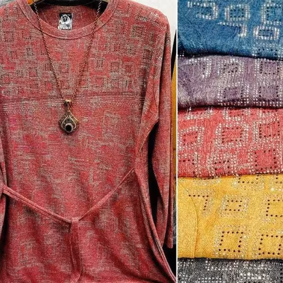 بلوز زنانه جنس ژاکارد فری سایز 40تا48  شش رنگ زیبا بالاتنه نگین دار 