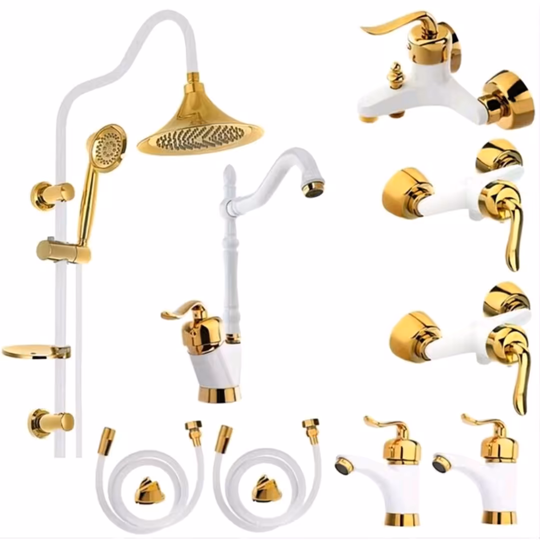 پک کامل9 عددی شیرآلات قاجاری  سفید طلا