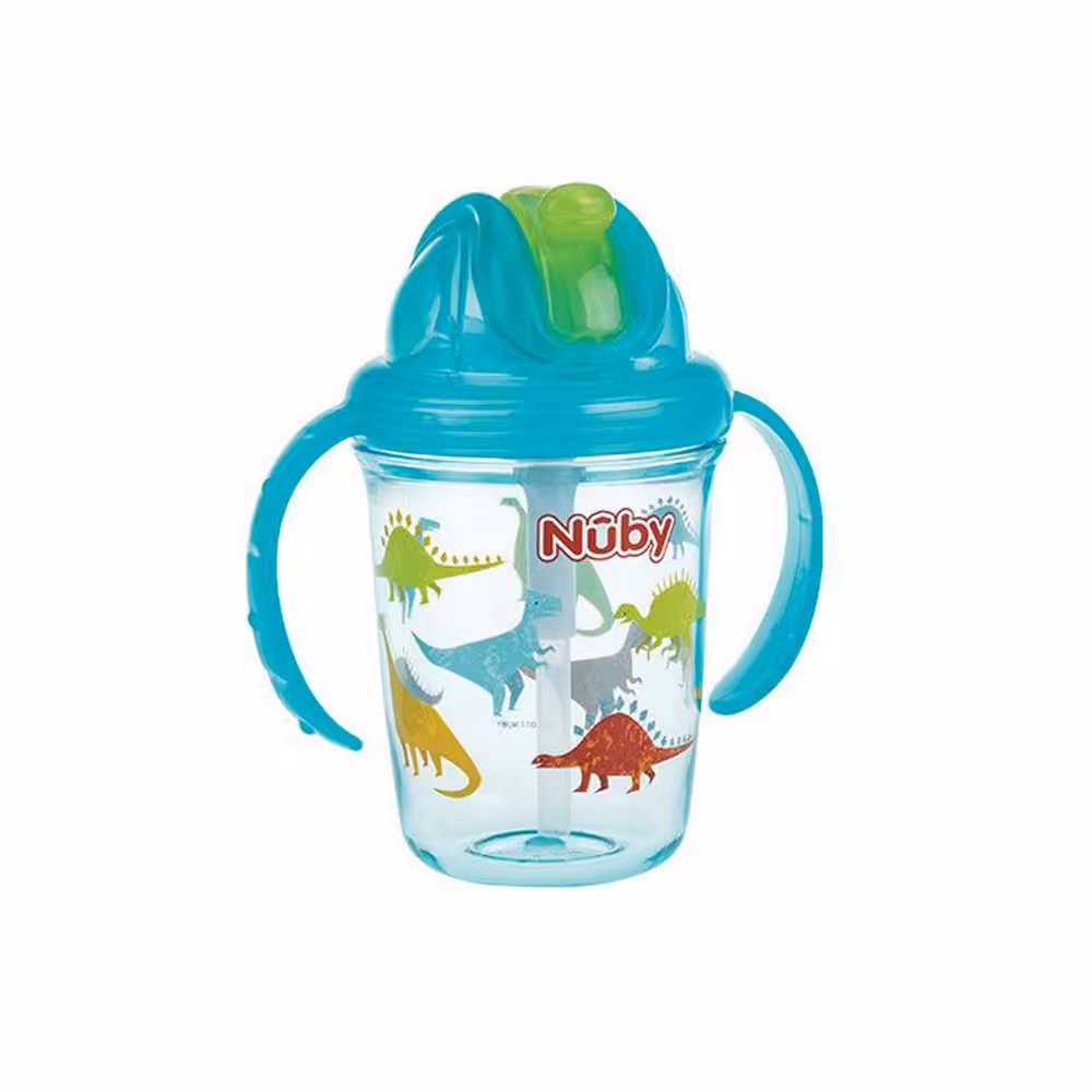 لیوان آبمیوه خوری 12  ماه نی دار نابی NUBY ظرفیت 240 میلی لیتر آبی