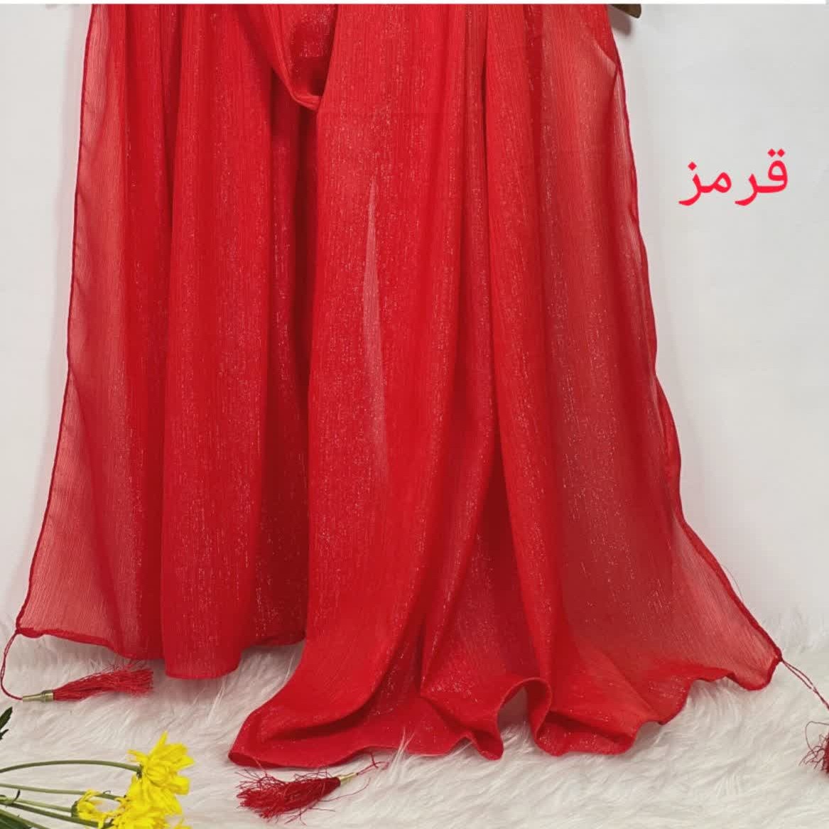 شال حریر کریشه شاین دور دوخت منگوله دار(200در70)