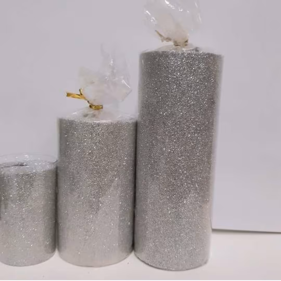 شمع استوانه اکلیلی نقره ای  مجموعه ی سه عددی بدون بو 