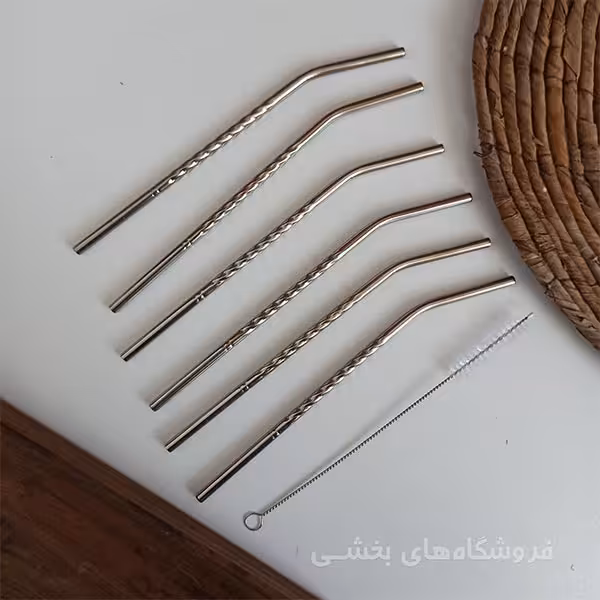 نی شربت پیچ دار استیل بسته 6 عددی