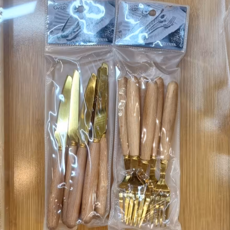 کارد و چنگال دسته چوبی طلایی درجه یک