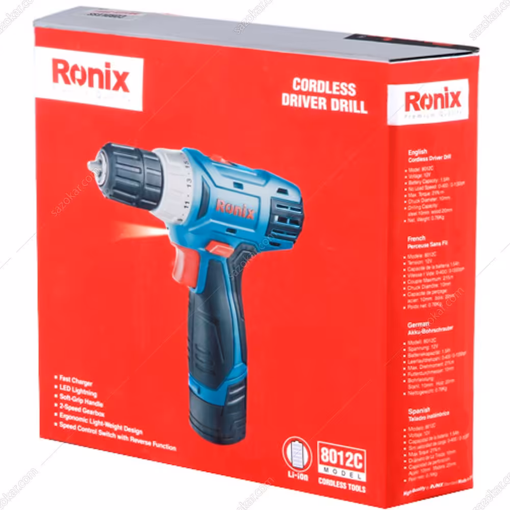 دریل شارژی 12 ولتی رونیکس مدل 8012C تک باطری 