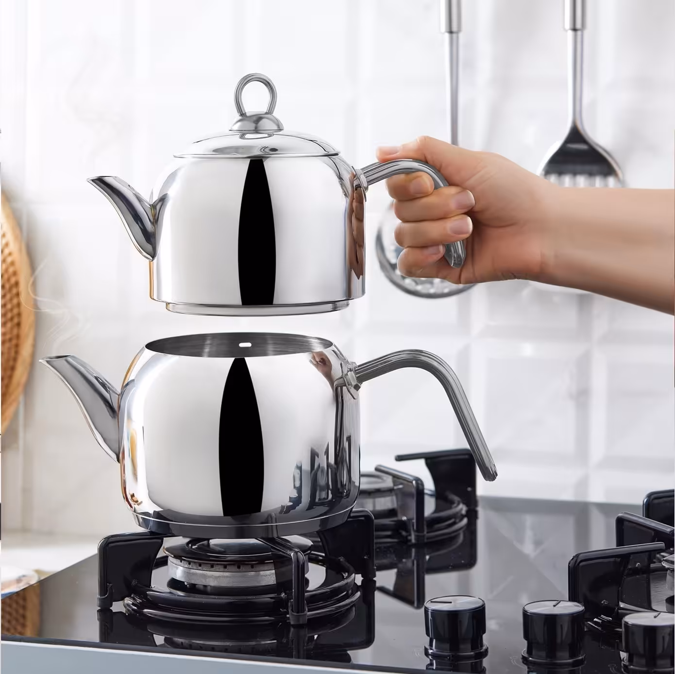 ست کتری و قوری استیل کاراجا مدل URBAN رنگ متالیک