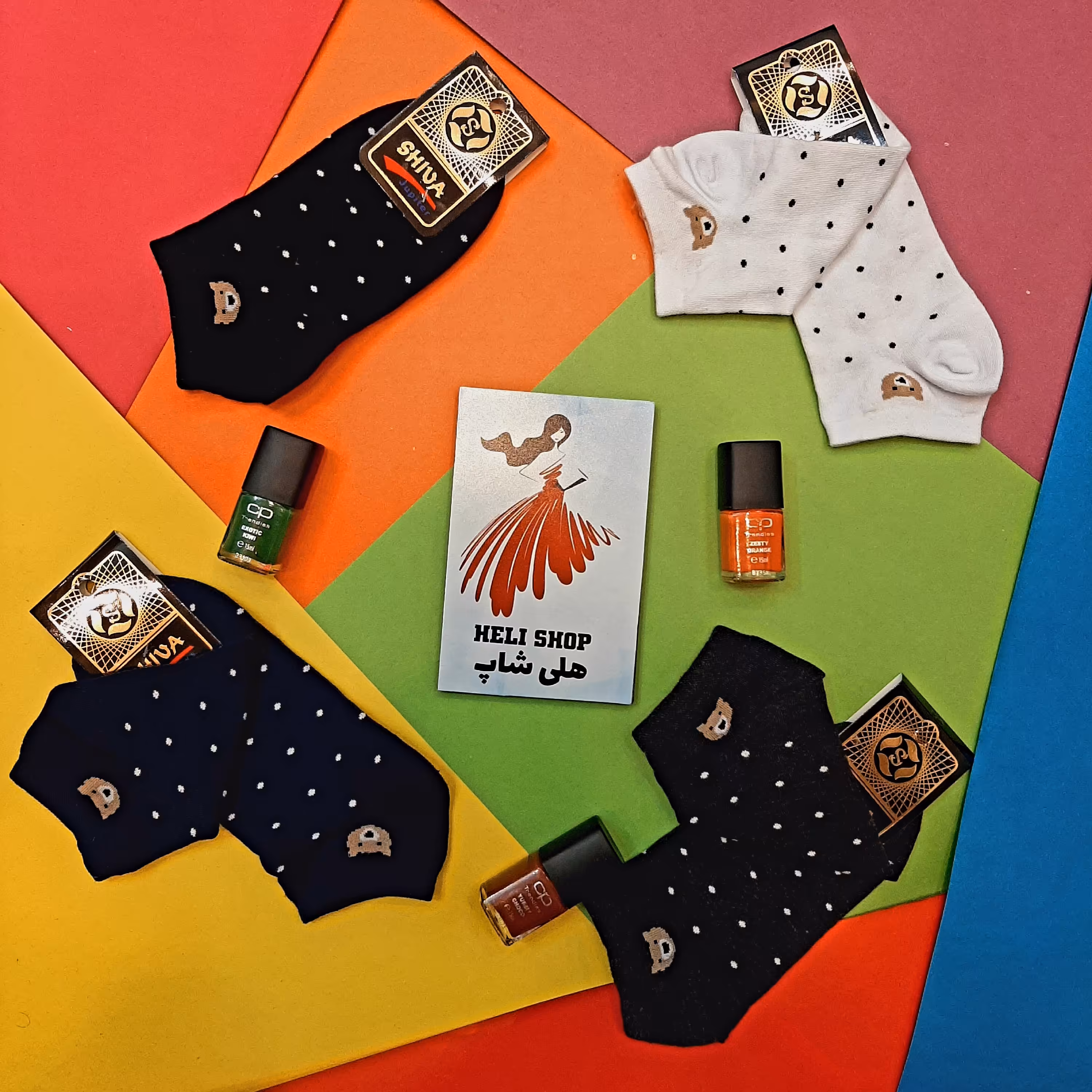 جوراب فانتزی خال خالی خرس تنها