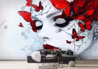 پوستر سه بعدی طرح چهره اسپرت با پروانه های قرمز HQ-3499