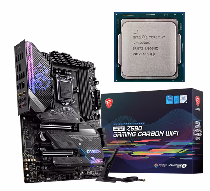 مادربرد ام اس آی مدل MPG Z590 GAMING CARBON WIFI سوکت 1200 باندل با پردازنده Core i7-10700K