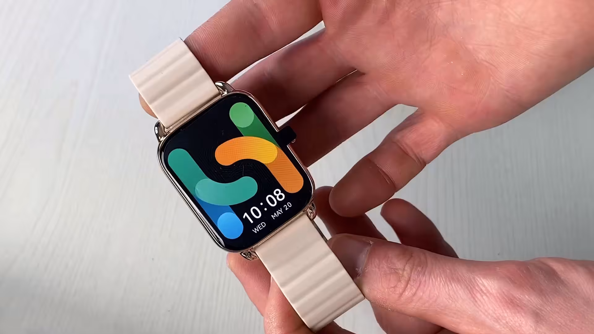 ساعت هوشمند شیائومی Xiaomi Haylou RS4 Plus نسخه گلوبال (فریم رزگلد-بند کرم)