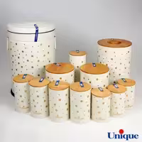 سرویس آشپزخانه 12پارچه یونیک درب بامبو طرح توپی رنگ  کرم 