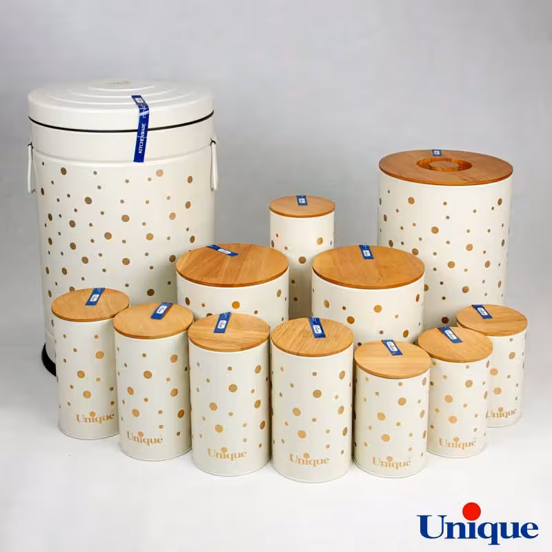 سرویس آشپزخانه 12پارچه یونیک درب بامبو طرح توپی رنگ  کرم 