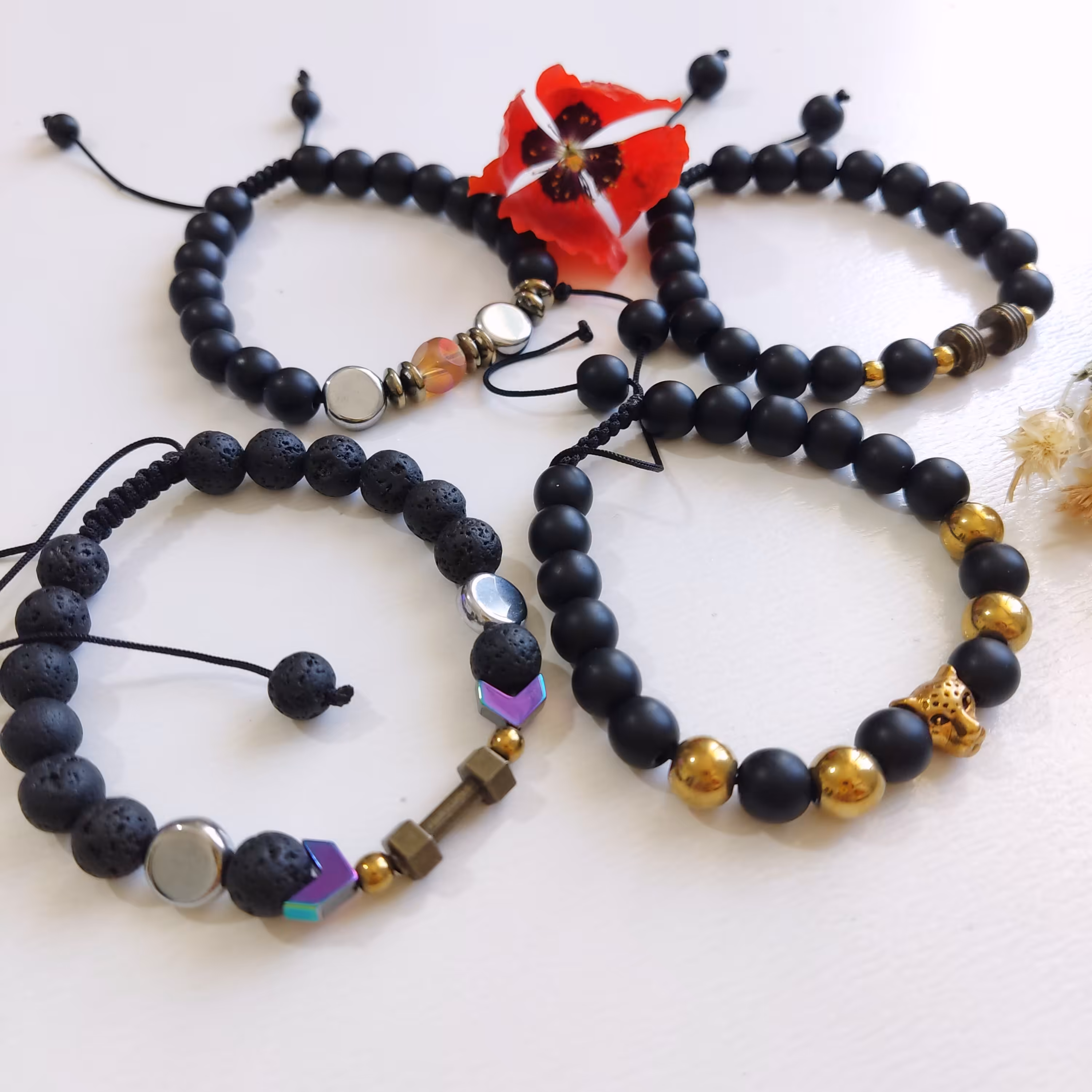 دستبند اسپرت سنگ اونیکس و حدید