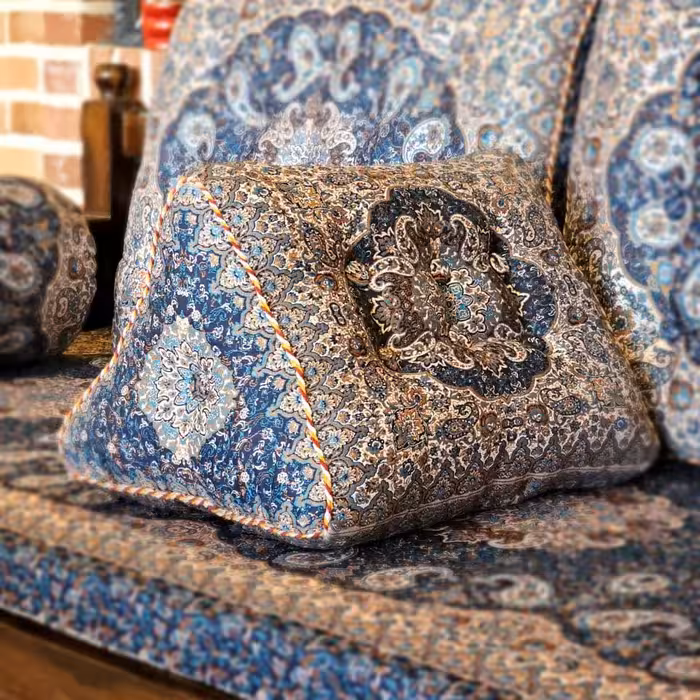 پشتی ترمه لمه مثلثی طرح سالار رنگ سرمه ای (یک جفت)