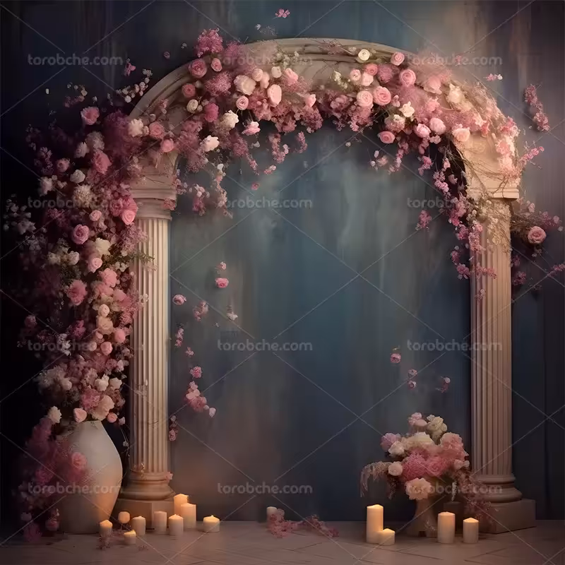 بک دراپ عکاسی عروس و داماد با گل صورتی | گرافیک با طعم تربچه