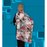 شال زنانه و دخترانه نخ اسلپ دو  طرح زمینه سفید با پروانه های صورتی و سبز  رادا